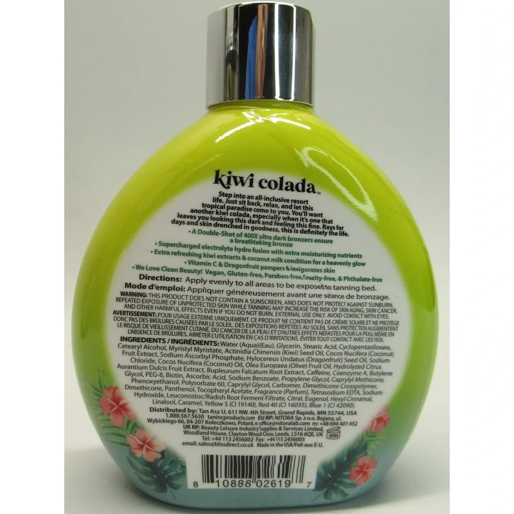 Tan Asz U Kiwi Colada Double Shot Botanical 400X Bronzer Tanning Lotion 13.5oz